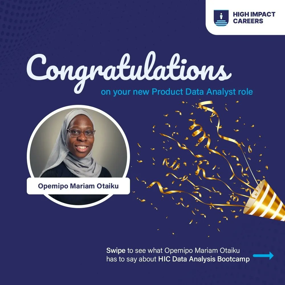 HighImpact01's tweet photo. Congratulations Opemipo Mariam Otaiku, HIC Data Analysis Bootcamp alumnus. We are glad to receive this amazing feedback, and we trust you are doing great on the job. To enrol for our next Bootcamp, click:  https://t.co/ykNwIdKbo5 #HighImpactCareers #TechCareers #Bootcamp https://t.co/MNqnttuiJW