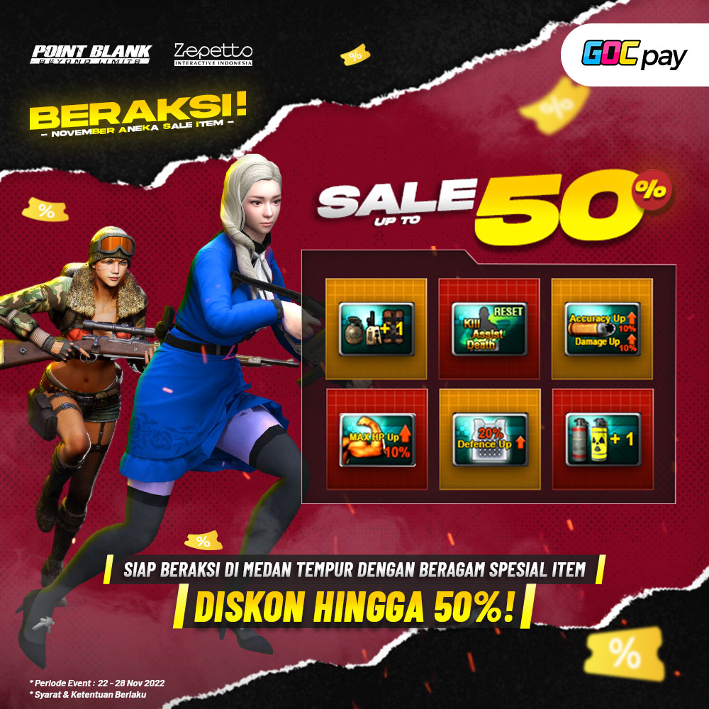 GOCpay's tweet photo. Point Blank BERAKSI lagi!

Ga kerasa udah mau gajian.

Siapin dompet kalian untuk novemBER AneKa Sale Item (BERAKSI) dari Point Blank karena ada diskon besar s/d 50%!

Yuk top up dan beli PB Cash di https://t.co/gi6seep5xo

#PointBlankIndonesia #PBID #GOCpay #PBCash #TopUpMurah https://t.co/Y4Hj7K1flc