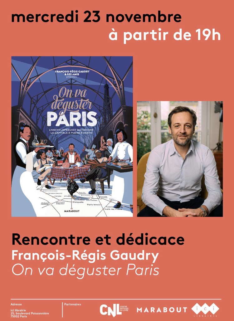 Ici Grands Boulevards (@icigrandsbvd) on Twitter photo 🔴C’est ce soir! Rendez-vous ce mercredi 23 novembre à 19h avec <a href="/frgaudry/">François-Régis Gaudry</a> à l’occasion de la parution de « On va déguster Paris » <a href="/EditionMarabout/">EditionsMarabout</a>. Nous vous attendons! 🔴C’est ce soir! Rendez-vous ce mercredi 23 novembre à 19h avec <a href="/frgaudry/">François-Régis Gaudry</a> à l’occasion de la parution de « On va déguster Paris » <a href="/EditionMarabout/">EditionsMarabout</a>. Nous vous attendons!