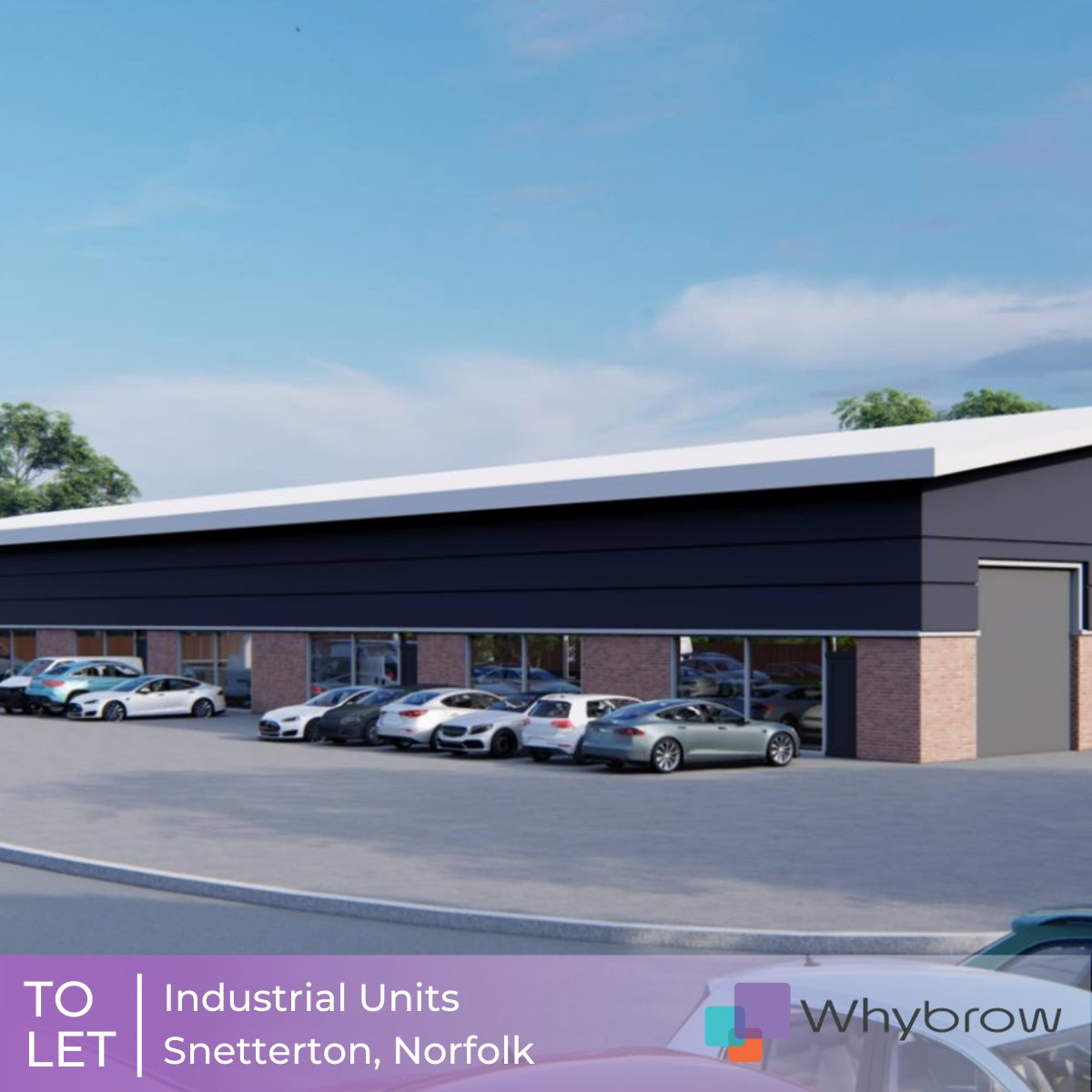 NEW DEVELOPMENT - TO LET 

AC office, wc, 6m eaves heights, UPVC glazing to the office with sectional up &amp; over warehouse doors to the rear.

💸 £9 psf
➡️ 4,700 - 7,850 sq.ft (436 - 729 sq.m)
📍 Snetterton, Norfolk

Give us a call:
📞 01206 577667