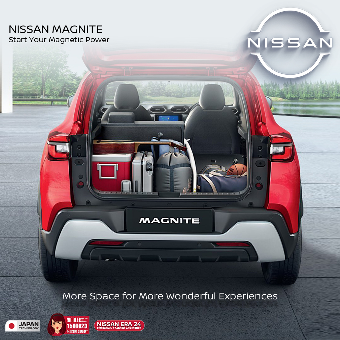 Compact SUV dengan kepraktisan tinggi, Nissan Magnite bisa menjadi pilihan yang tepat.

Nissan Magnite menawarkan kapasitas ruang bagasi sebesar 336L yang dapat memenuhi kebutuhan barang bawaan Anda.

More space for more wonderful experiences with Nissan Magnite

#NissanMagnite