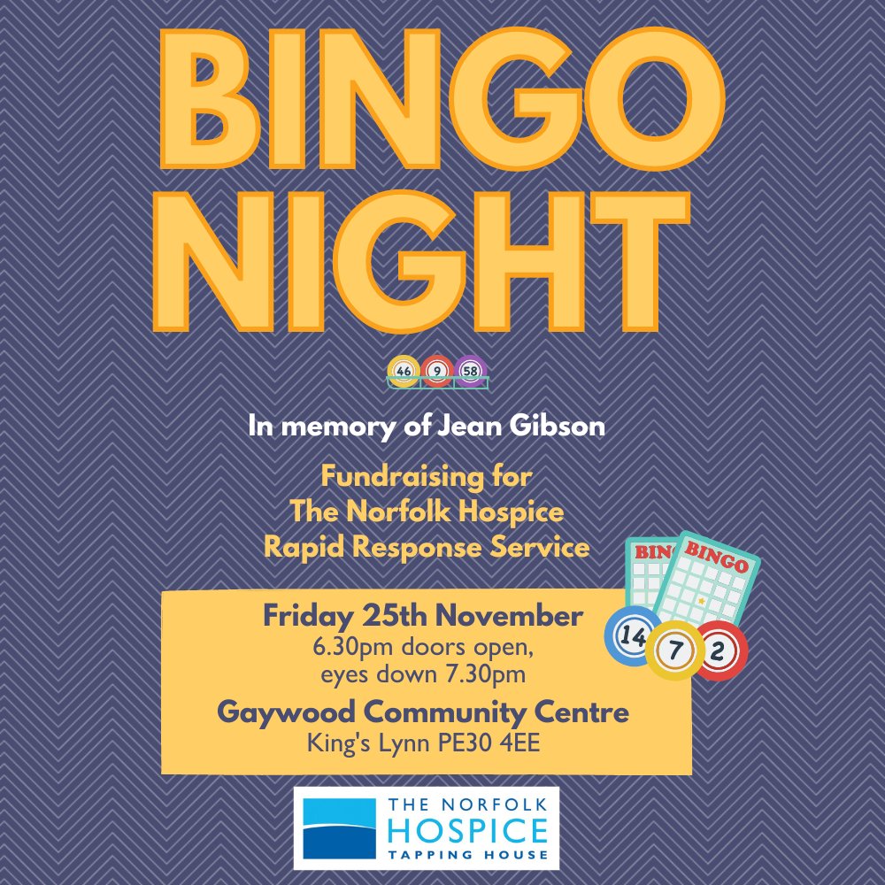 This Friday there will be a Bingo Night at Gaywood Community Centre fundraising for our Rapid Response service.

Doors open 6.30pm, bingo starts 7.30pm. No need to book in advance, just turn up on the night.

We hope to see some of you there!