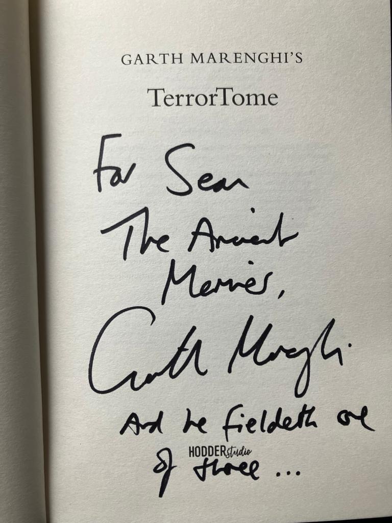 schoolofnight's tweet photo. Last night, Frater McCann interviewed the enigmatic Garth Marenghi onstage @GleeClubBham,  who dubbed him The Ancient Mariner. Frater Senton gave his Scrooge in #DavidEdgar's version of #AChristmasCarol @TheRSC Energy is circling around the Midlands and its First Folio... https://t.co/6BjmXZ1mae