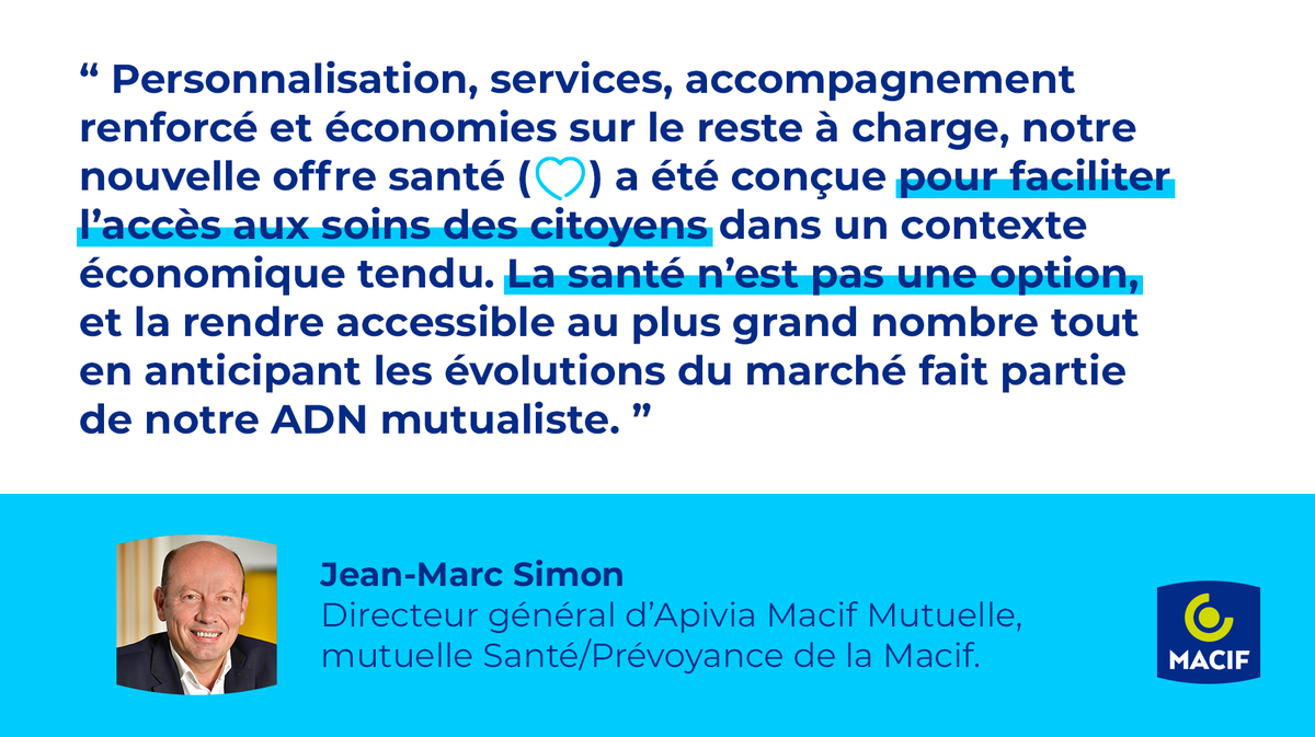 MacifAssurances's tweet photo. La #Macif lance sa nouvelle complémentaire #santé : #MacifMutuelleSanté. Souple et modulable, elle s’adapte aux besoins de chacun ! ✅
💬 @simonjm17, Directeur général d’@AMMutuelle, nous en dit plus 👇
Pour en savoir plus : https://t.co/pTwwWPTn2e https://t.co/AKSrUk2oON