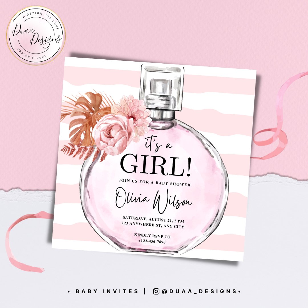 Celebrate the baby arrival with our perfume invite edition. Plan your baby shower with a bloom! 

#babygirlinvitation #babygirlparty  #babyshower #thinkpink #babygirl #perfumelovers #perfumeinvite #invitationcards #creativeinvites #creativedesign #uniqueinvitations #designstudio