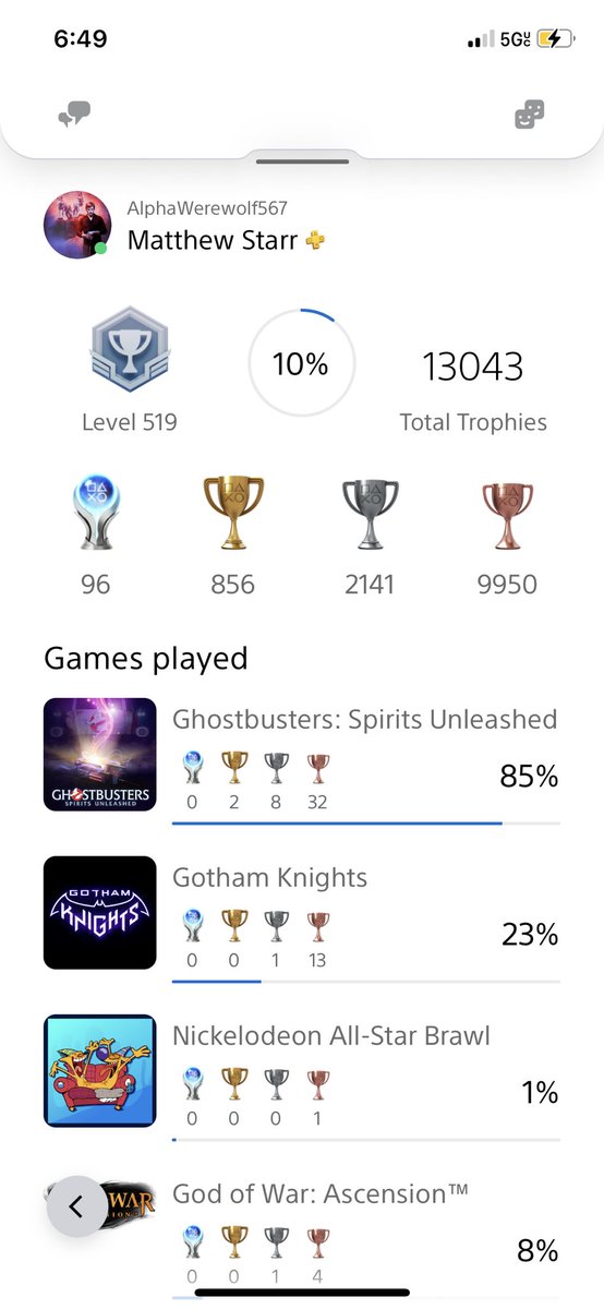 alphawerewolf52's tweet photo. Almost at 100 plats https://t.co/gU68TPyQhX