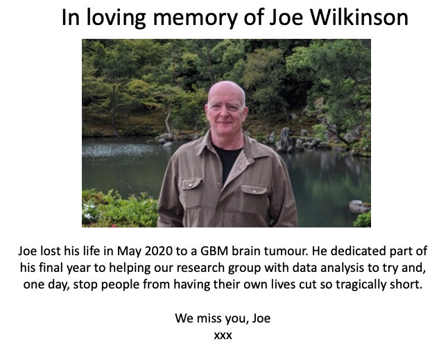 Lucy Stead (@lucyfstead) on Twitter photo I spoke about our research at a <a href="/YorkshireBTC/">Yorkshire's Brain Tumour Charity</a> event in 2019. Afterwards, a GBM patient <a href="/jn_wilkinson/">Joe wilkinson</a>, who could code but knew no biology, asked if he could help. He worked with us until he passed in May 2020. Today we published his & <a href="/Rhiannon_Barrow/">Rhiannon Barrow</a>'s work, which we use daily. I spoke about our research at a <a href="/YorkshireBTC/">Yorkshire's Brain Tumour Charity</a> event in 2019. Afterwards, a GBM patient <a href="/jn_wilkinson/">Joe wilkinson</a>, who could code but knew no biology, asked if he could help. He worked with us until he passed in May 2020. Today we published his & <a href="/Rhiannon_Barrow/">Rhiannon Barrow</a>'s work, which we use daily.