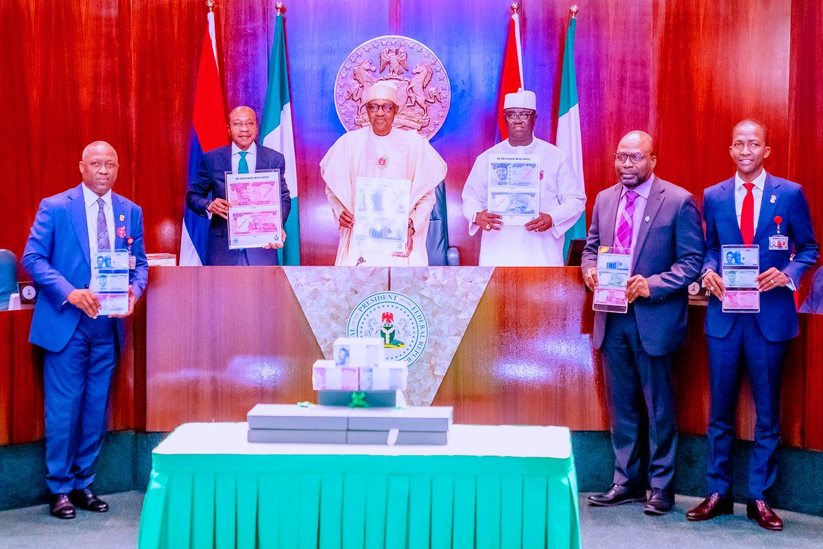 President Muhammadu Buhari launches the newly redesigned Naira Notes at the State House, Abuja.