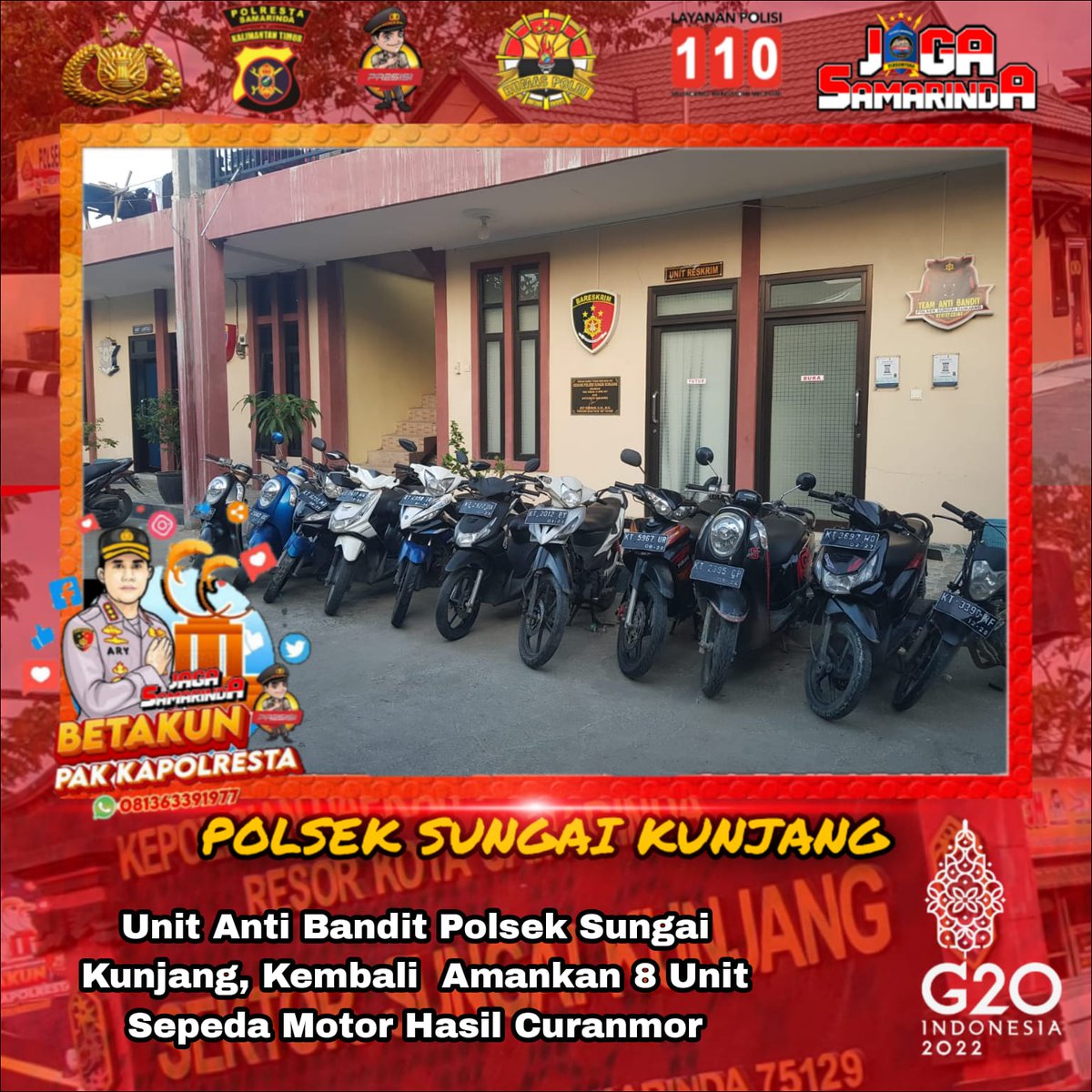 Humaspolsektas1's tweet photo. Unit Anti Bandit Polsek Sungai Kunjang, 
Kembali  Amankan 8 Unit Sepeda Motor Hasil Pengembangan Kasus Curanmor

#Poldakaltim
#Polrestasamarinda
#Polseksungaikunjang
#kamihumaspolri
#Polripresisi
#programprioritaskapolri
#Thankyoupolisi https://t.co/ENzM3pL9Sx