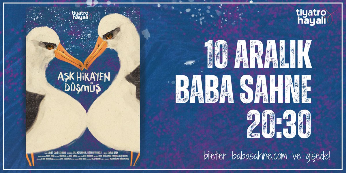 Ödüllü yazar Ahmet Sami Özbudak'ın yazdığı ve ödüllü yönetmen Emrah Eren'in yönettiği Tiyatro Hayali'nin ilk hayali "Aşk Hikayen Düşmüş" 10 Aralık Baba Sahne'de prömiyer yapıyoooor! 🎭 

#tiyatro #babasahne #tiyatrooyunu #prömiyer #tiyatrohayali #kadıköy #sahne #sahnesanatları