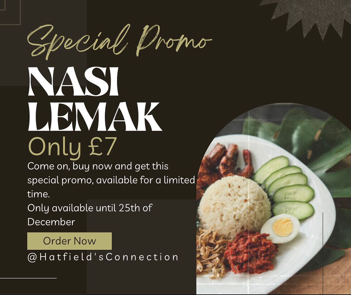 HatfieldsConn's tweet photo. Special promo only until Christmas!​
Get it before it goes.
Nasi Lemak ~£7
Starts from November 14th- December 25th
Hatfield's Connection
Hatfield AL10 9RQ https://t.co/uiKDXAIS0I