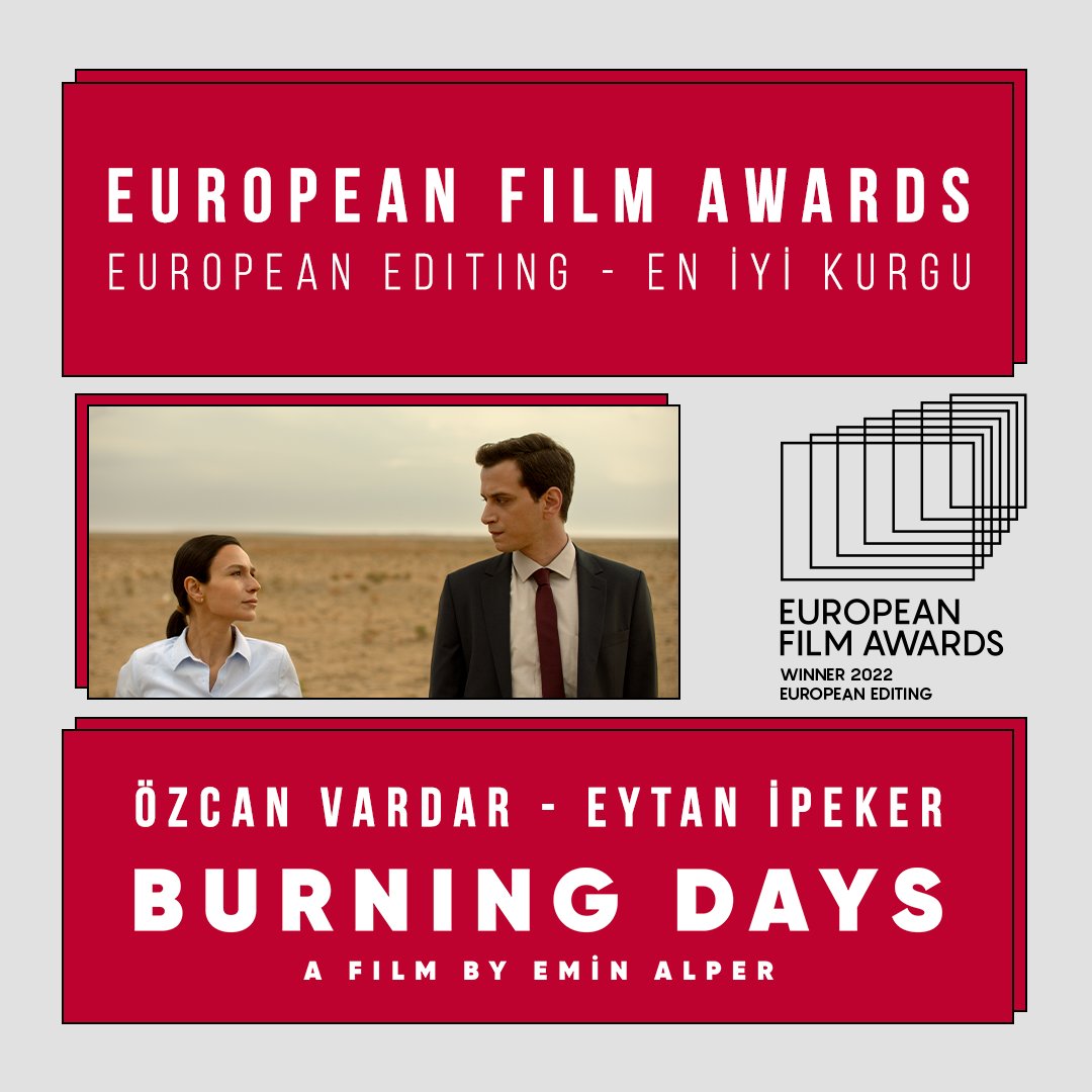 Avrupa Film Ödülleri cephesinden güzel haberler var! #KurakGünler, @EuroFilmAcademy'den En İyi Kurgu ödülünü kazandı. Filmimiz, EFA'dan 2000 yılında European Fipresci ödülü alan Mayıs Sıkıntısı'dan bugüne ödül almayı başaran ilk Türkiye yapımı film oldu. #europeanfilmawards