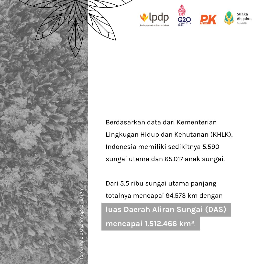 theonapit's tweet photo. Taukah kalian jika hampir 13% Daerah Aliran Sungai di Indonesia mengalami kerusakan? Dan yang lebih memprihatinkannya lagi sekitar 13% dari total luas DAS mengalami kerusakan yang kritis?

@lpdp_ri
#DiriUntukNegeri
#PK195
#SuakaAbyakta
#AkuPastiMengabdi
#SDMunggulIndonesiaMaju https://t.co/7TOQp7BuMS
