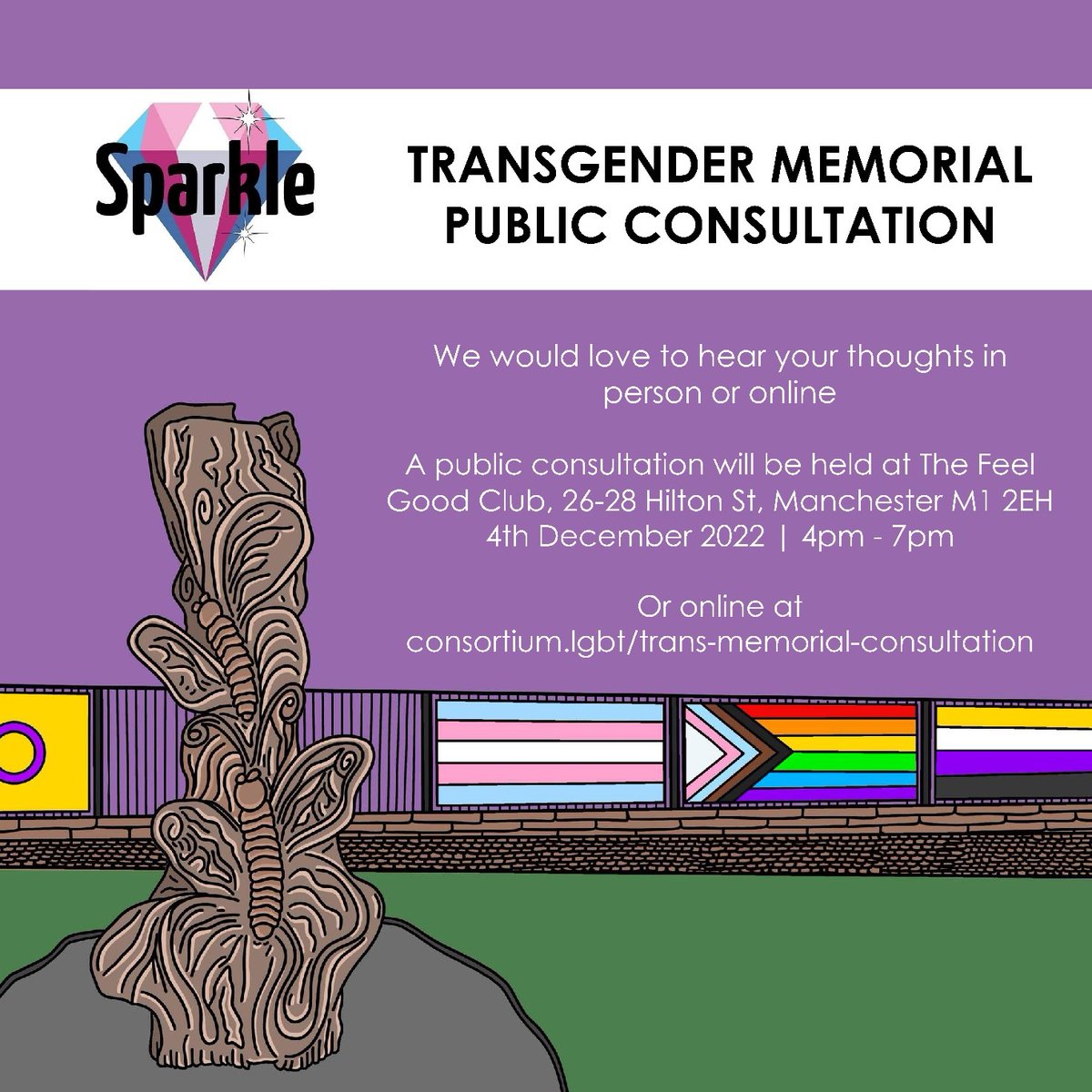 We are proud to launch the community consultation for the regeneration of the National Transgender Memorial, in collaboration with <a href="/SparkleWeekend/">Sparkle - The National Transgender Charity</a>. 

We hope to reach a wider cross-section of the trans community. Take part and find more information here: consortium.lgbt/trans-memorial…