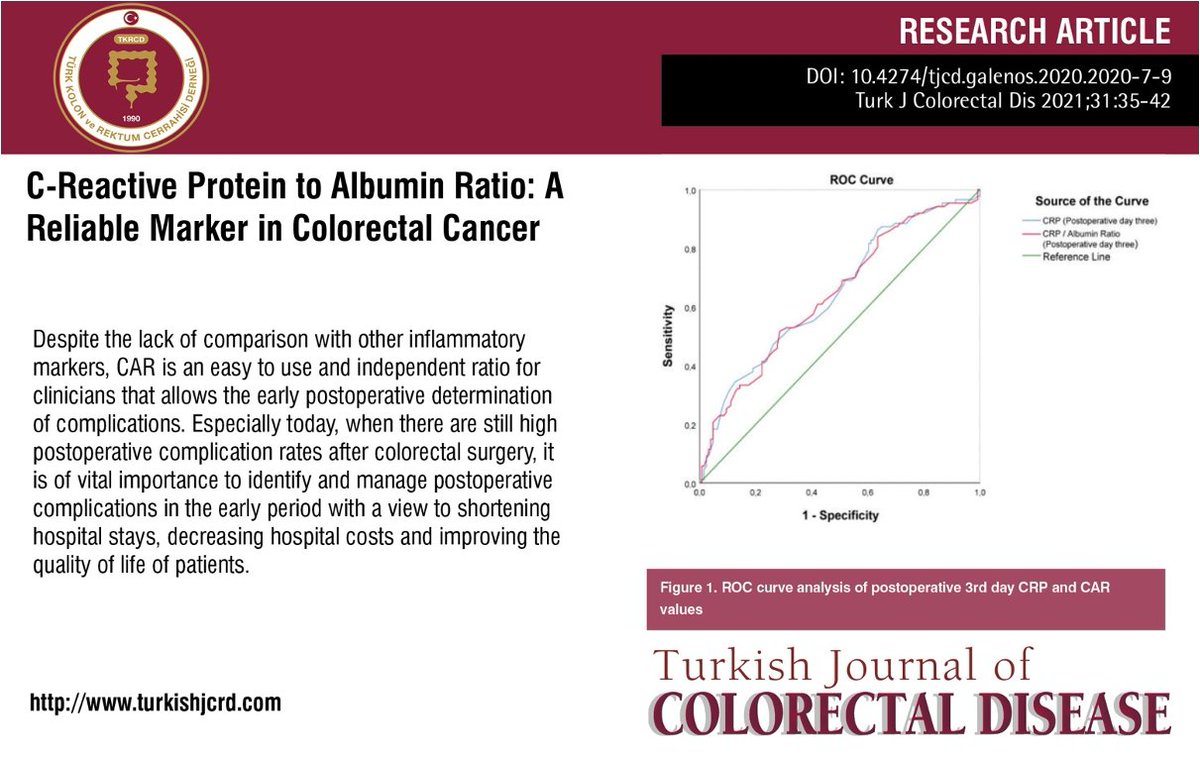 C-Reactive Protein to Albumin Ratio: A Reliable Marker in Colorectal Cancer

You can see the free full text of the research by Özlem Zeliha Sert et al.

Link : cms.turkishjcrd.com/Uploads/Articl…

#protein #albuminratio #colorectalcancer #postoperative #complication