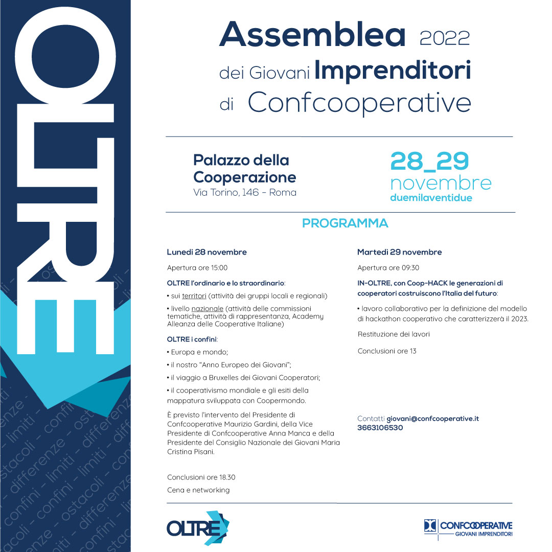 confcoopgiovani's tweet photo. 28 e 29 Novembre 100 delegati da tutta Italia (17 regioni) rappresenteranno il #movimentocooperativo #under40 durante l'assemblea dei Giovani Imprenditori di @Confcooperativ1. Insieme #oltre i limiti, oltre le difficoltà, oltre i limiti! https://t.co/zNKkTgKHBe