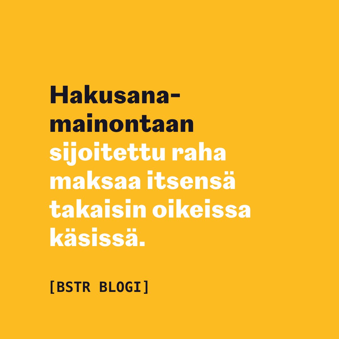 #Hakusanamainonta'an sijoitetuista euroista kannattaa  ottaa kaikki hyöty irti virittämällä mainonta huippuunsa. Tämän ja #BSTR:n Ramin muut vinkit tuottavaan hakusanamainontaan löydät BSTR:n blogista: bit.ly/3B1S1en

#bstrfi #markkinointitoimisto #digimarkkinointi
