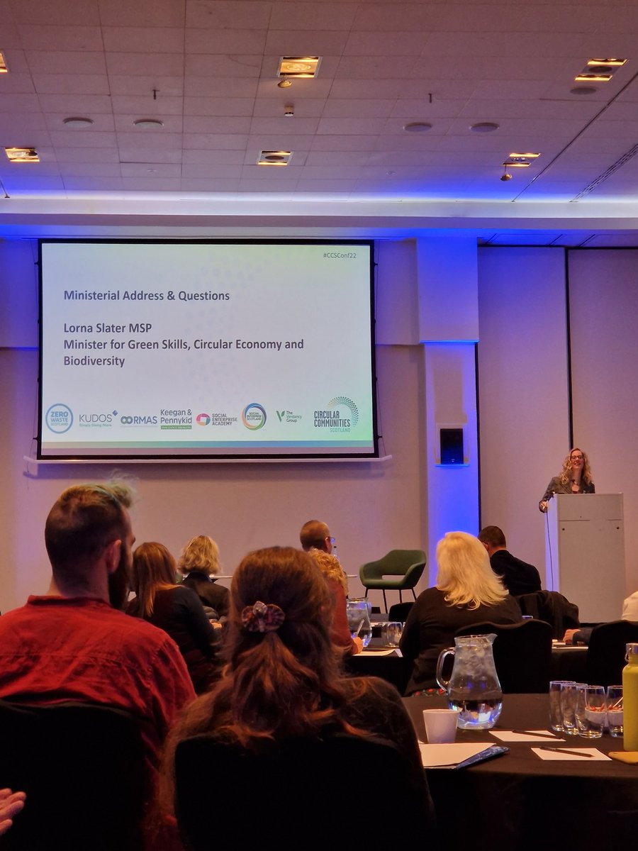 Great to hear from @lornaslater, the only Minister for Circular Economy in the world, overviewing green skills, circularity and biodiversity in Scotland! #CCSConf22
