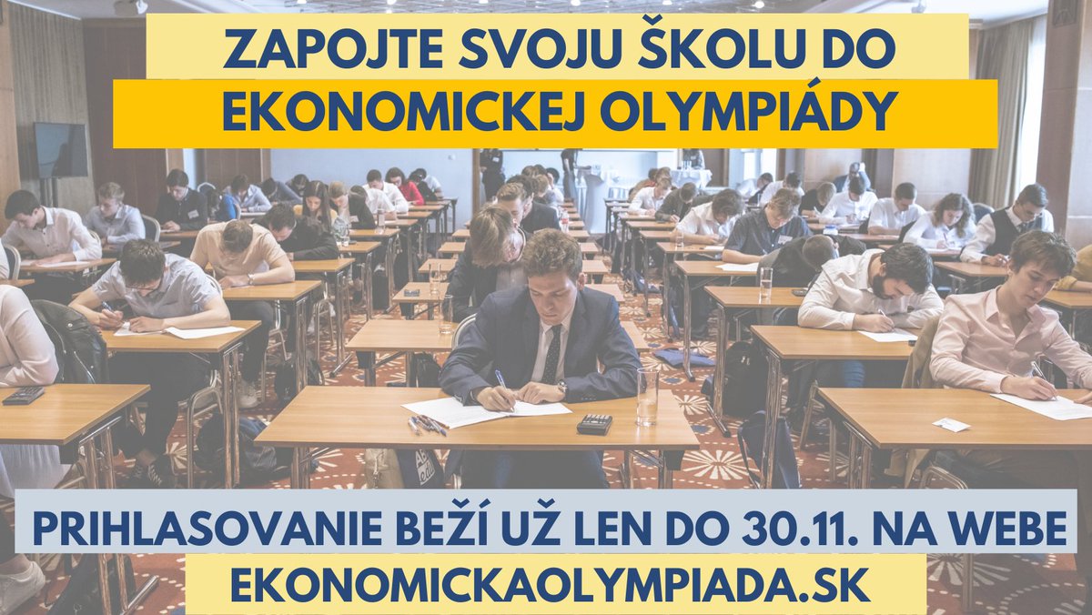MonikaBudzak's tweet photo. 🖊Otestovať svoje ekonomické vedomosti a popri tom vyhrať vecné ceny či byť prijatý na VŠ bez prijímačiek? To je len časť výhod, ktoré prináša Ekonomická olympiáda. 
⏳ Čas sa kráti, prihlasovací formulár ako aj všetky informácie nájdete na: https://t.co/byHRyGi56T 
#otestujsa https://t.co/gZkdfc19At