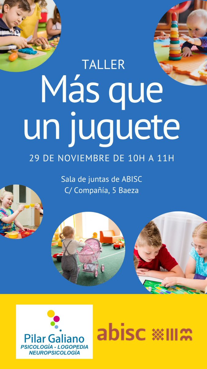 Desde Abisc Cca Baeza, en colaboración con nuestra asociada Pilar Galiano. Psicología, Neuropsicología y Logopedia, organizamos este interesante taller, dirigido a la ciudadanía en general que quiera asistir, y a establecimientos asociados que vendan artículos y juguetes.