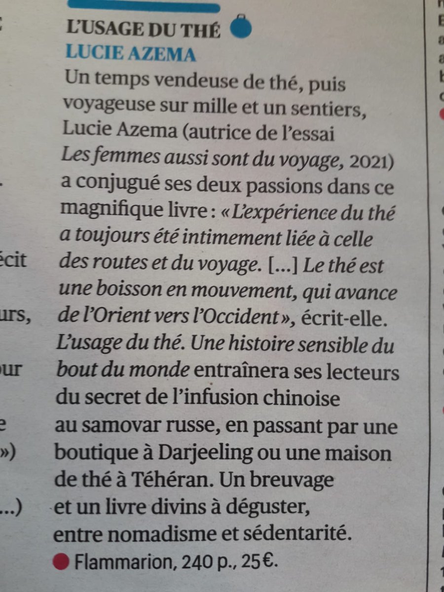 On parle de "L'Usage du thé" cette semaine dans <a href="/Telerama/">Télérama</a> , parmi leur sélection de fin d'année ! Mille milliards de mercis✨ <a href="/ValerieTrahay/">Valérie Trahay</a> @PaulineMiel