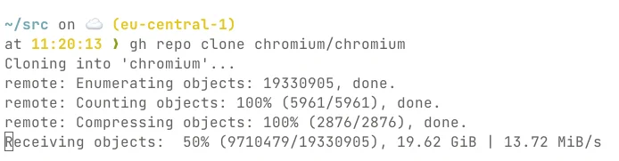 Cloning the huge chromium git repo