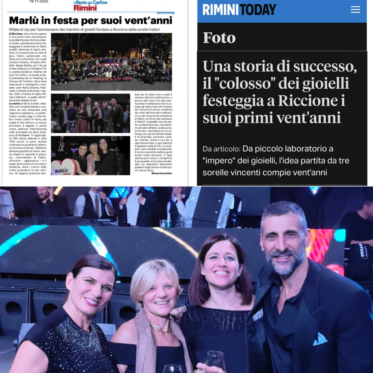 barlettag's tweet photo. In  questi giorni a #riccione  abbiamo festeggiato i 20 anni di @MarluGioielli 
Marta Fabbri ,morena fabbri  e Monica Fabbri Grazie!!! per questo fantastico percorso lavorativo pieno di  emozioni, di grandi visioni, opportunità ma soprattutto di gentilezza e grandi #valori https://t.co/ITEJdKKqaF