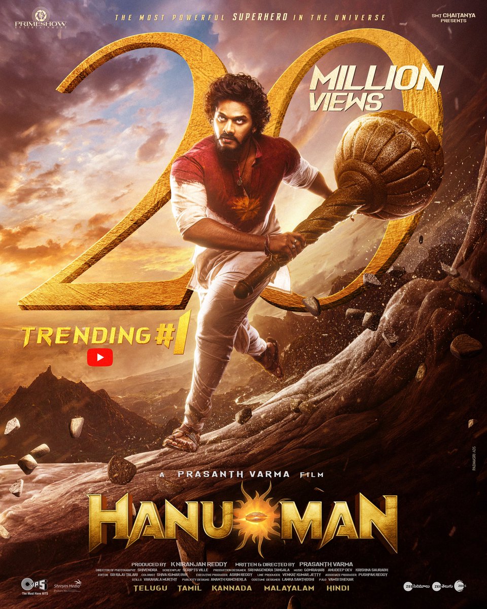 tejasajja123's tweet photo. 20 Million 🧡
Feels Surreal 
#HanuManTeaser 
#SuperHeroHanuMan 

Watch Here!
- https://t.co/BZX5jO3Tfi
 
A @PrasanthVarma Film

@Actor_Amritha @varusarath5 @Niran_Reddy @Chaitanyaniran @AsrinReddy @Primeshowtweets
@UrsVamsiShekar @HaashtagMedia https://t.co/dLUyK7DFK6