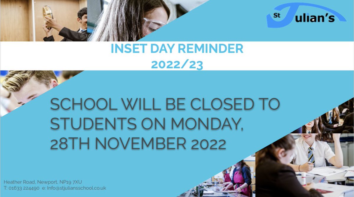 ‼️ Reminder - school is closed on Monday, 28th November, to all students.

Please visit our website to view all inset days for 2022/23.

stjuliansschool.co.uk/page/?title=Te…