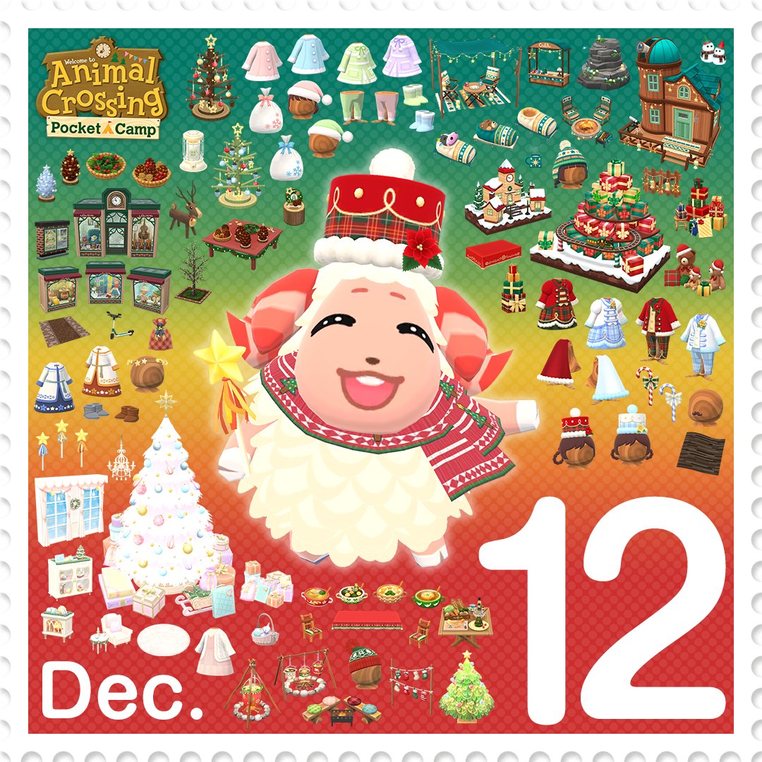 Pocket_Camp's tweet photo. Here's a jolly sneak peek at some of the items coming in December! We've got a variety of items to help make your campsite extra festive for Toy Day! https://t.co/PPATpboICW