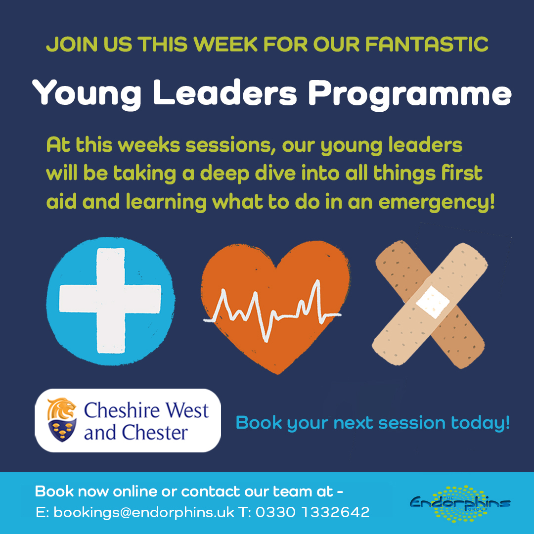 🤩Young Leaders Programme🤩

We are excited for this weeks theme- it's all about learning what to do in a Medical Emergency! 
There is still time to join for this week's session!
Booking is essential 👇👇
endorphins.uk/events-page/