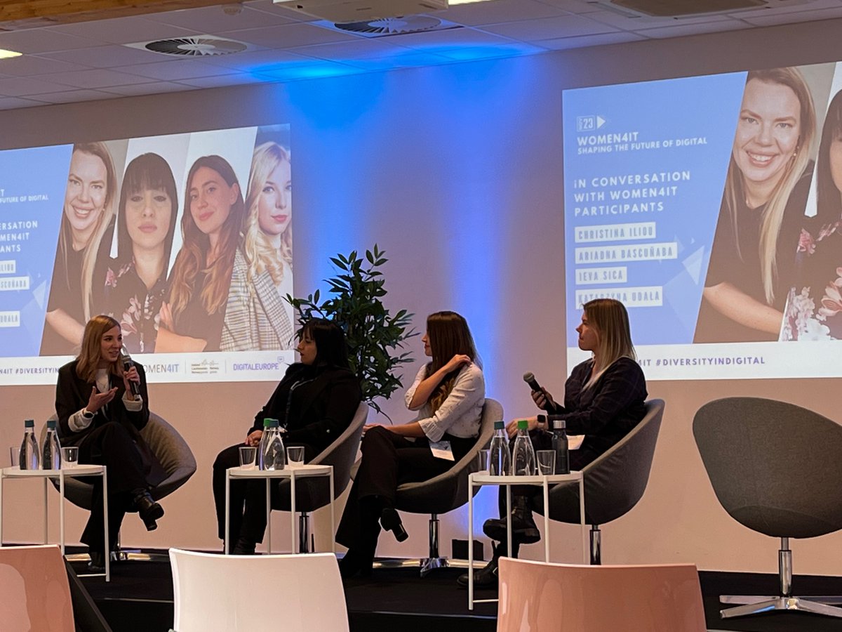 WomenForIT's tweet photo. Ieva Sica from #IFInsurance emphasizes the importance of challenging our work places to ensure #DiversityInDigital https://t.co/4vBBDpqlAm