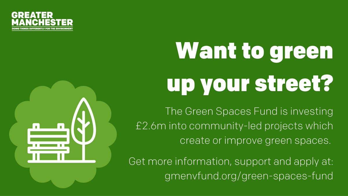 Wanting to improve your local #greenspace but need extra funding to do it?

Apply for the #GreenSpacesFund before the end of January to be in with a chance of securing up to £40,000 worth of funding! 🙌

Find out more here: gmenvfund.org/green-spaces-f…