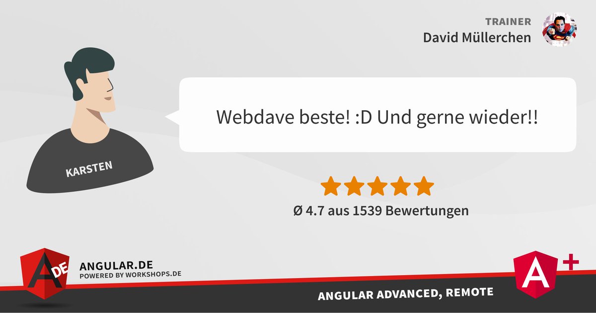workshops_de's tweet photo. #FeedbackOfTheDay
Neuestes Feedback unserer #Angular #Advanced Intensiv-#Schulung mit @webdave_de
🤫 Die nächsten #Workshop Termine findest Du hier:
https://t.co/WJJlou905o https://t.co/KzFxwMvsoi