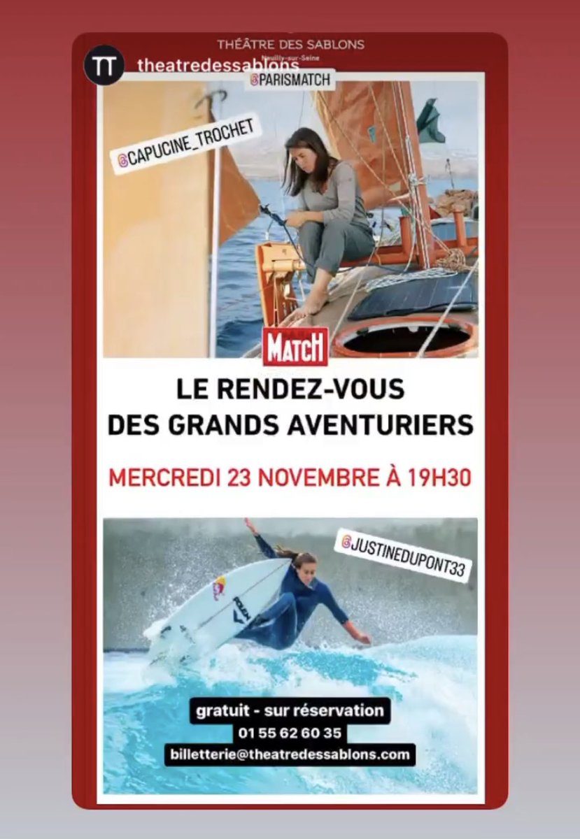 Capucine Trochet (@capucinetrochet) on Twitter photo Rdv ce soir au théâtre des Sablons! ⛵️Avec🏄🏻♀️ <a href="/justinedupont33/">Justine Dupont</a> 
<a href="/ParisMatch/">Paris Match</a> <a href="/VilledeNeuilly/">Ville de Neuilly</a> @TheatredesSablons Rdv ce soir au théâtre des Sablons! ⛵️Avec🏄🏻♀️ <a href="/justinedupont33/">Justine Dupont</a> 
<a href="/ParisMatch/">Paris Match</a> <a href="/VilledeNeuilly/">Ville de Neuilly</a> @TheatredesSablons
