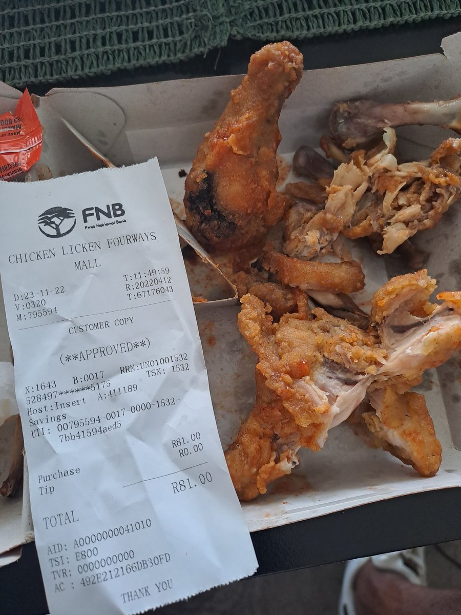 IamGuccified's tweet photo. @ChickenLickenSA I just bought this meal at Fourways Mall and almost half of these pieces are off. Now I don't know if it's loadshedding but it's unhealthy and unfair to be sold chicken that went off. I bought this while I was at the mall and stay far to drive back. https://t.co/nhLKvID18x