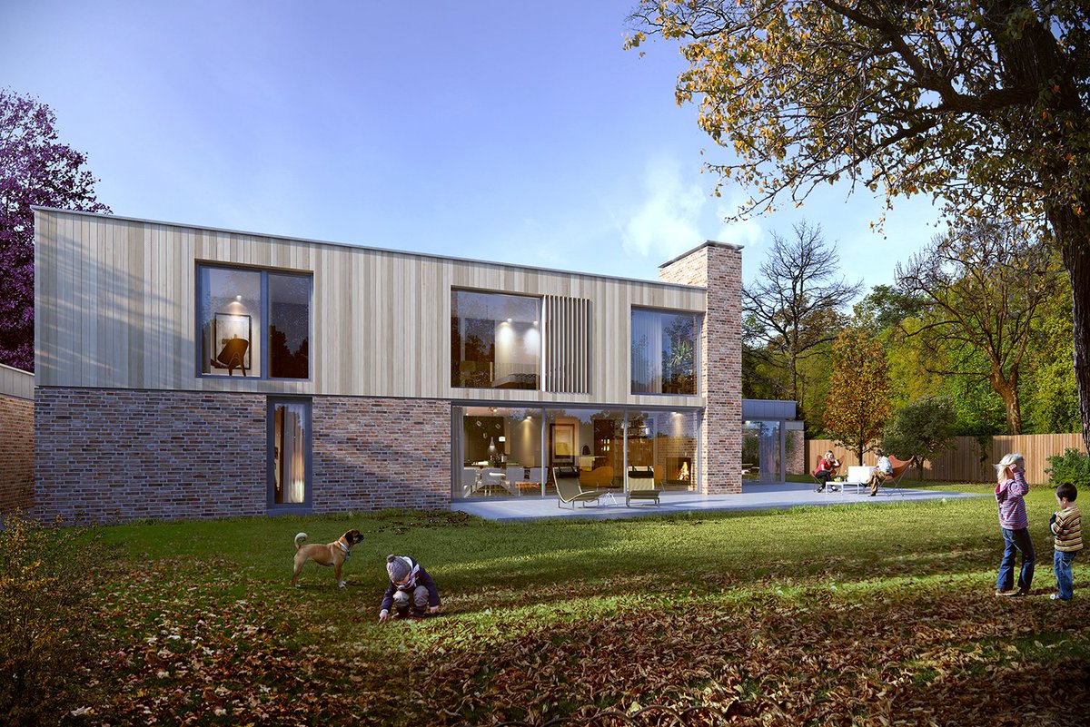 Plot 2 - Large sliding doors to the open plan living space at our 3 house development provides extensive views of the mature woodland beyond capturing the changing seasons. #aluminiumslidingdoors #woodland #contemporaryhouse #contemporaryhome #contemporaryarchitecture #modernhome