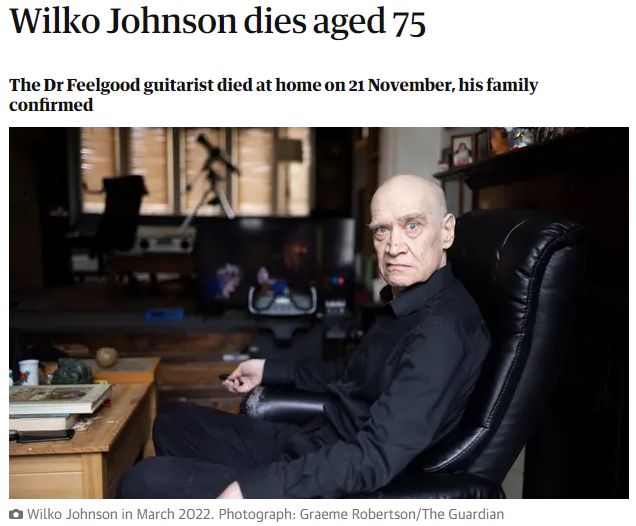 KikOutTheJams's tweet photo. Sad news. R.I.P Wilko Johnson who has died at 75. #wilko #drfeelgood #feelgoods #wilkojohnson https://t.co/0lLhm35cIy