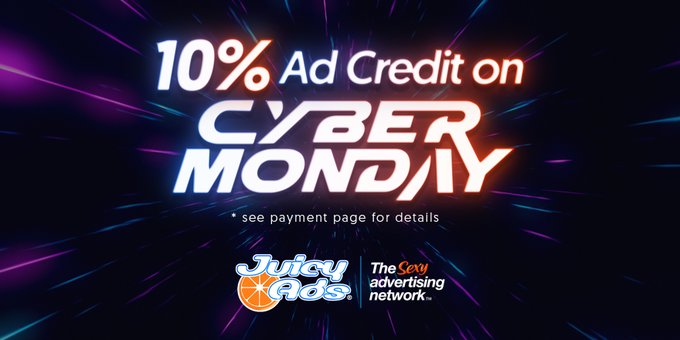 Super-size your December ROI on Cyber Monday with JuicyAds and earn a 10% advertising bonus!  More info: https://t<a href="/tag/cybermonday"class="tags"><span>#cybermonday</span></a><a href="/tag/keepitjuicy"class="tags"><span>#keepitjuicy</span></a><a href="/tag/advertisers"class="tags"><span>#advertisers</span></a>