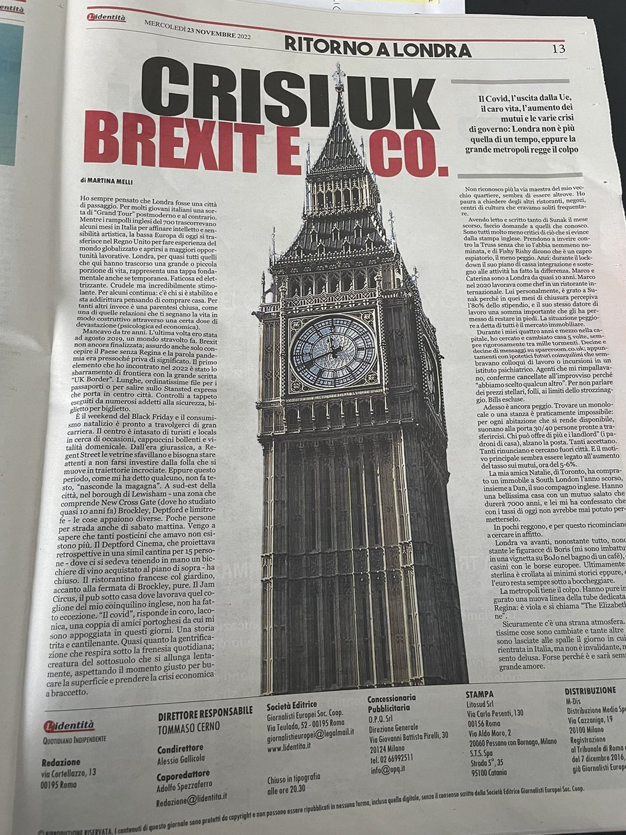 Oggi un bel paginone sul mio ritorno a Londra post Brexit e pandemia ❤️ <a href="/lidentita/">lidentita</a>