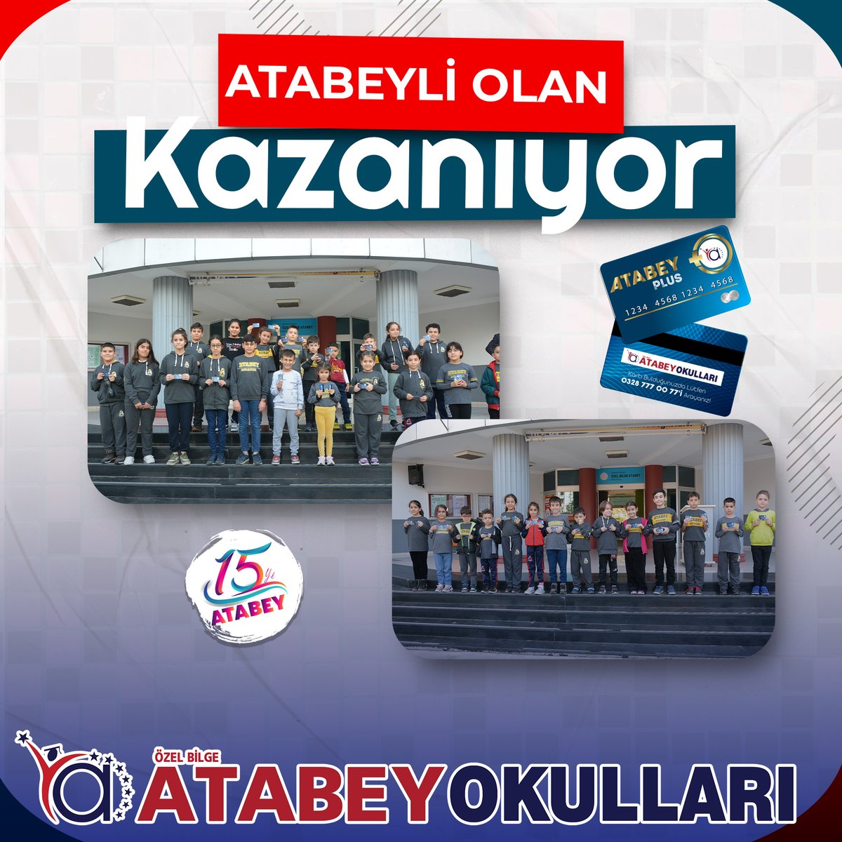AtabeyOkullari's tweet photo. 'Atabey Plus Kart' uygulamamız bugün itibariyle başlamıştır. Kartlarını teslim alan öğrenci ve velilerimiz birçok sektörde indirimden faydalanacaklardır. Atabeyli olmak her zaman ayrıcalıktır. https://t.co/bJ3ZjEmf4M