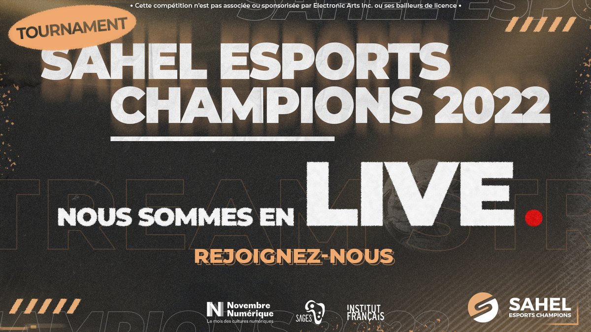 📺 Nous sommes en direct pour la Finale des #SahelEsports Champions !

Rejoignez-nous dès à présent pour se rien rater de cette grande compétition sur #FIFA22 : sahel.esportschampions.africa #SahelEsports