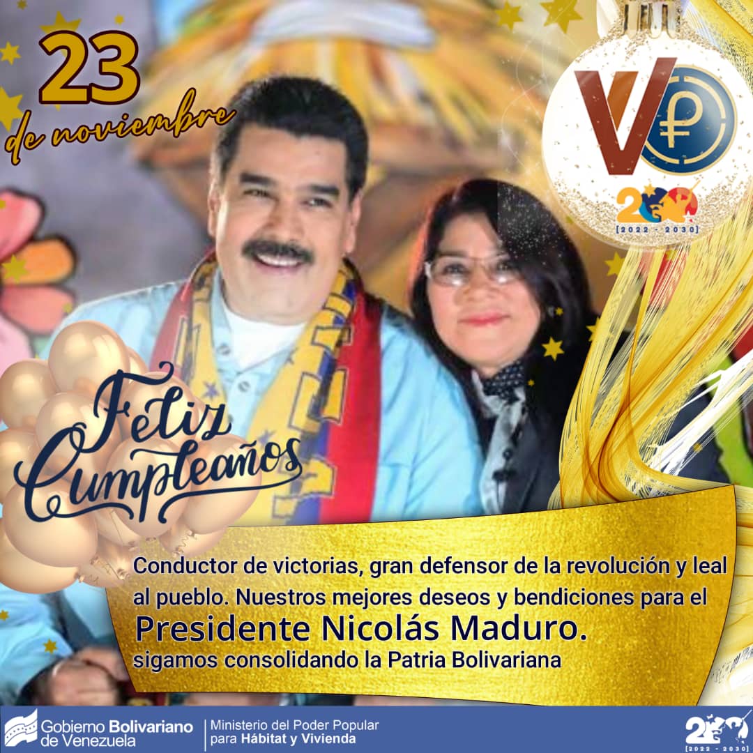 La #GMVV celebra la vida del hijo del Cmdte. Chávez, quien con su lealtad ha servido fielmente al pueblo venezolano

Quienes hacen vida en el <a href="/Minhvi_Oficial/">Hábitat y Vivienda</a> extendemos nuestras felicitaciones al Pdte. <a href="/NicolasMaduro/">Nicolás Maduro</a> por arribar a un año más de vida
 #FelizCumpleañosPdteMaduro