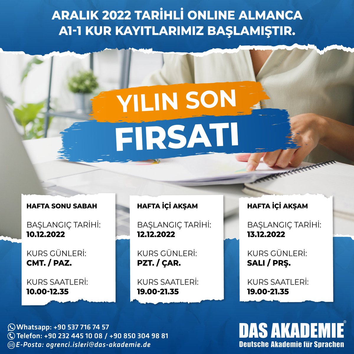 Yeni A1-1 kurlarımızın kayıtları başladı! Sınırlı kontenjan için geç kalmayın!🇩🇪✨

Bize ulaşmak için 👇
das-akademie.com/tr/iletisim/

#dasakademie #almancaöğren #deutschmachtspass #deutschlernenonline
#learngerman #learngermanonline #onlinealmanca #onlinealmancakursu