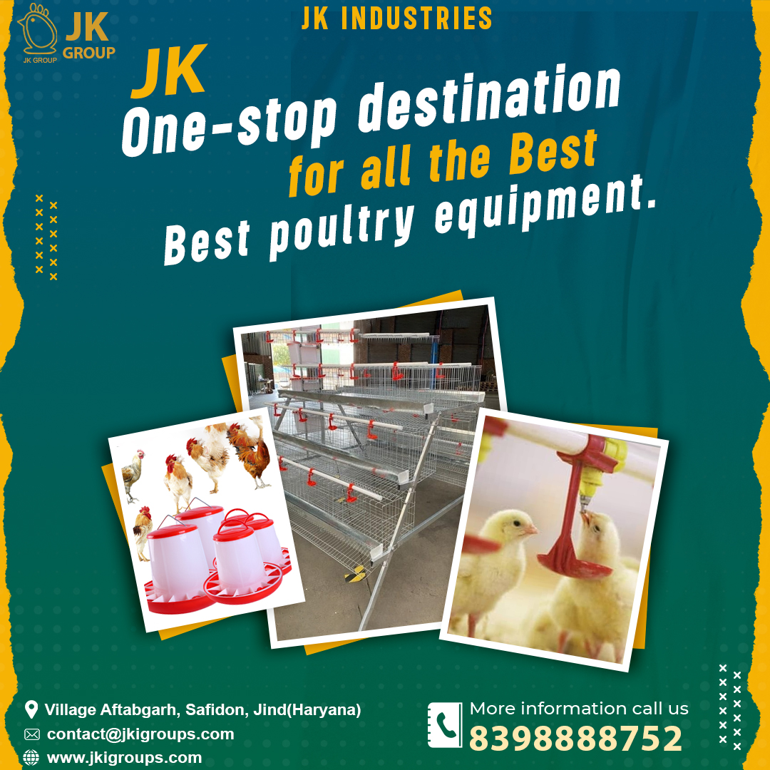JK: One-stop destination for all the best poultry equipment.
For more information, contact us at - 8398888752
.
.
.
#poultry #PoultryIndustry #Equipment #jkgroup #jkfeeds #jkequipments #safidon #poultrycage #birdcage #layercage #drinker #poultrydrinker #feeder #poultryfeeder