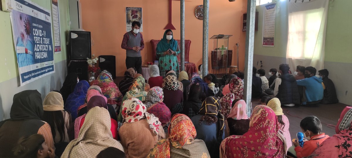 'Only a life lived in service to others is worth living.' Glimpse of awareness session held by our team regarding the importance of COVID-19 testing, all possible treatments/quarantine guidelines & vaccination in Rimsha Colony, Islamabad.