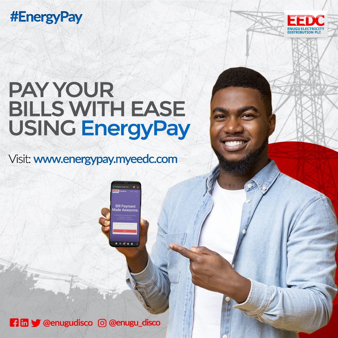enugudisco's tweet photo. Don't get disconnected, Pay your bills promptly via #EnergyPay⚡️ to keep enjoying power supply. 😎
Visit: https://t.co/wjQuEf5WCc
#StayConnected
#EEDCcares❤️ https://t.co/qZGInaMLIP