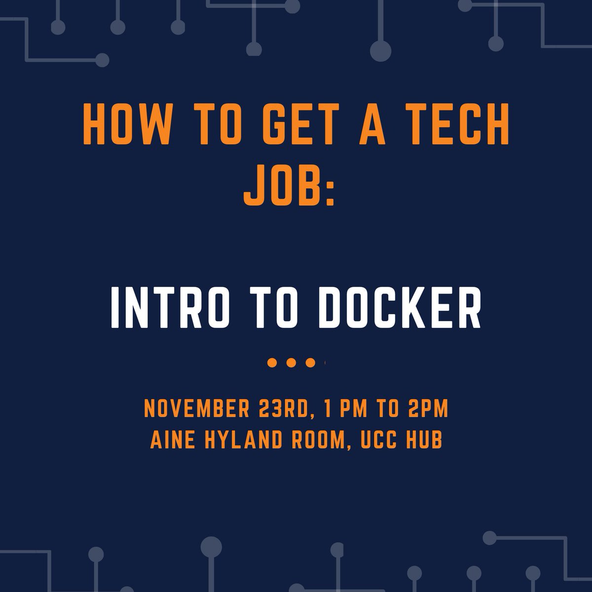 Looking to upgrade your marketable skills? Come visit us in the Hub today, where we'll be giving a talk all about DOCKER, a popular tech industry tool for automating provisioning and deployment of containers.