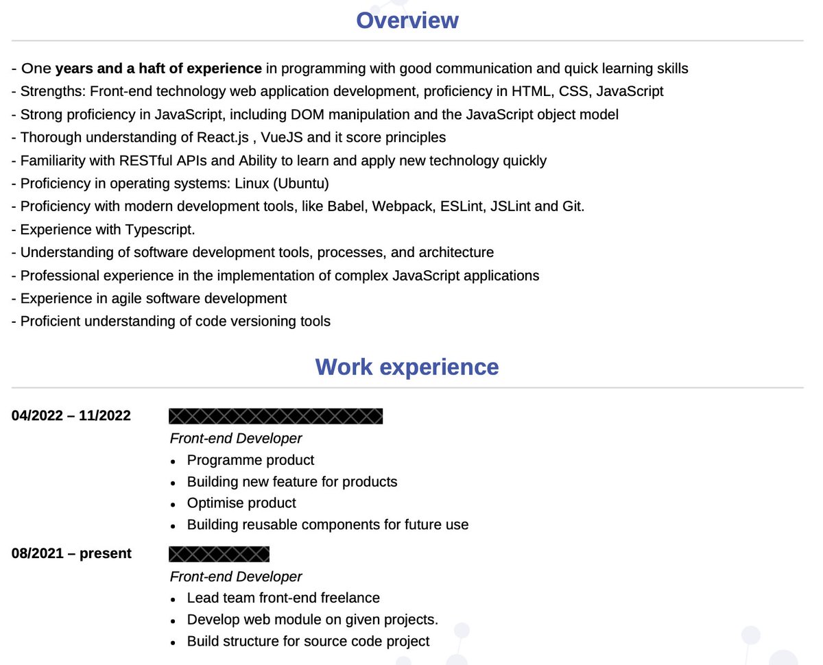 9cv9Tech's tweet photo. HCMC. Frontend Developer. 1+ Year of Experience. Good Asking Salary. Strong in React+Vue.

Email hello@9cv9.com to hire now.

 Strong proficiency in JavaScript, including DOM manipulation and the JavaScript object model

 - Thorough understanding of React.js , VueJS and it scor https://t.co/Z6axJPgFMu