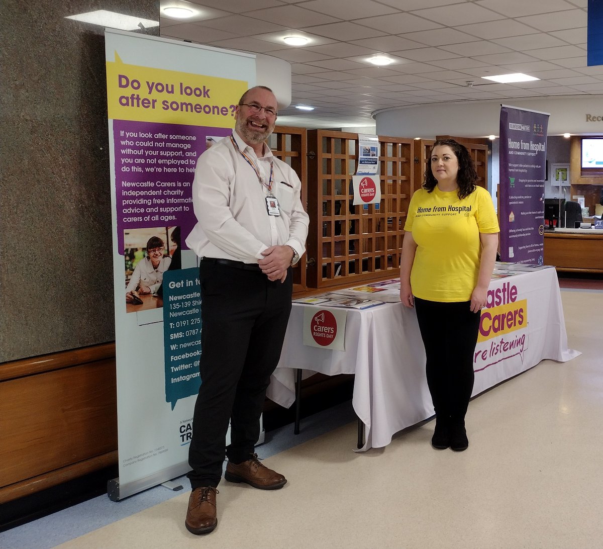 This week, Alistair, our Hospital Carers Information &amp; Advice Worker, is at #Newcastle hospitals RVI &amp; Freeman with <a href="/hfhnewcastle/">Home from Hospital Newcastle</a> – lots of info/support about carers' rights provided to both hospital staff &amp; visiting #carers for #CarersRightsDay 

<a href="/Newcastle_NHS/">Newcastle Hospitals Charity</a> <a href="/NewcastleHosps/">Newcastle Hospitals</a>